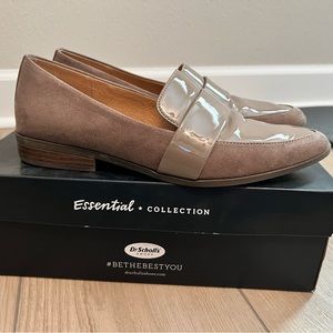 Dr Scholl’s Agnes loafer taupe grey suede & patent